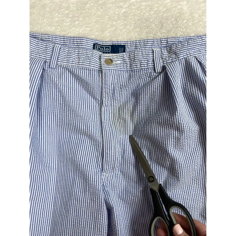 Polo Ralph Lauren Seersucker Shorts Tyler Pleated Blue Striped Cotton Mens Sz 42